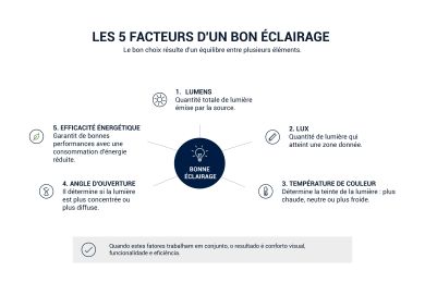 tableau présentant les 5 facteurs d'un bon éclairage
